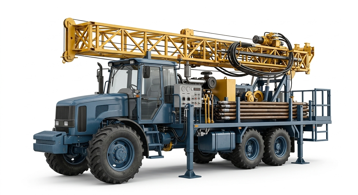 Tractor mounted drilling rig